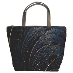 Abstract Dark Shine Structure Fractal Golden Bucket Bag by Vaneshop