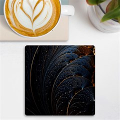 Abstract Dark Shine Structure Fractal Golden Uv Print Square Tile Coaster  by Vaneshop