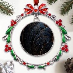 Abstract Dark Shine Structure Fractal Golden Metal X mas Wreath Ribbon Ornament by Vaneshop