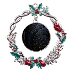 Abstract Dark Shine Structure Fractal Golden Metal X mas Wreath Holly Leaf Ornament by Vaneshop