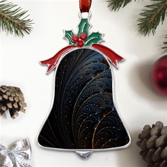 Abstract Dark Shine Structure Fractal Golden Metal Holly Leaf Bell Ornament by Vaneshop