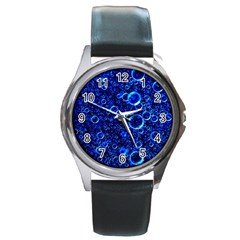 Blue Bubbles Abstract Round Metal Watch by Vaneshop