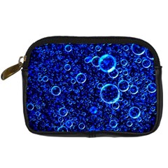 Blue Bubbles Abstract Digital Camera Leather Case by Vaneshop