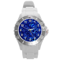 Blue Bubbles Abstract Round Plastic Sport Watch (l) by Vaneshop