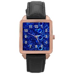 Blue Bubbles Abstract Rose Gold Leather Watch  by Vaneshop