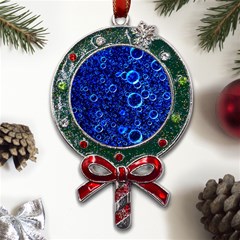 Blue Bubbles Abstract Metal X mas Lollipop With Crystal Ornament