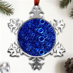 Blue Bubbles Abstract Metal Small Snowflake Ornament Front