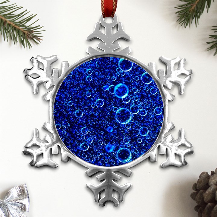 Blue Bubbles Abstract Metal Small Snowflake Ornament