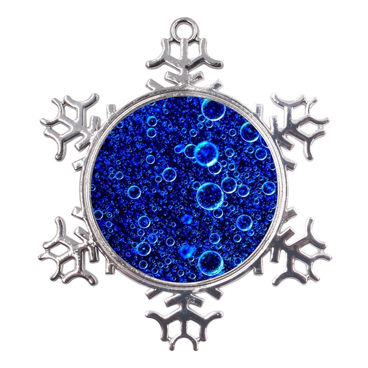 Blue Bubbles Abstract Metal Large Snowflake Ornament