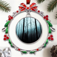 Tree Night Dark Forest Metal X mas Wreath Ribbon Ornament by Vaneshop