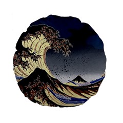 The Great Wave Off Kanagawa Japanese Waves Standard 15  Premium Flano Round Cushions by Vaneshop