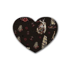 Vintage Tattoos Nautical Rubber Heart Coaster (4 Pack) by Vaneshop