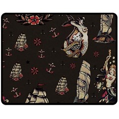 Vintage Tattoos Nautical Two Sides Fleece Blanket (medium) by Vaneshop