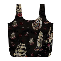 Vintage Tattoos Nautical Full Print Recycle Bag (l) by Vaneshop