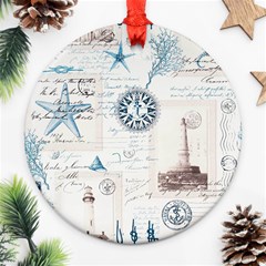 Nautical Lighthouse Vintage Postcard French Writing Ornament (round) by Vaneshop