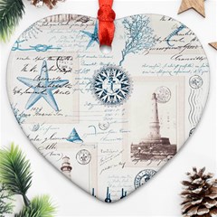 Nautical Lighthouse Vintage Postcard French Writing Ornament (heart)