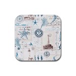 Nautical Lighthouse Vintage Postcard French Writing Rubber Coaster (Square) Front