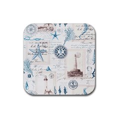 Nautical Lighthouse Vintage Postcard French Writing Rubber Coaster (square) by Vaneshop