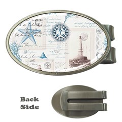 Nautical Lighthouse Vintage Postcard French Writing Money Clips (oval)  by Vaneshop