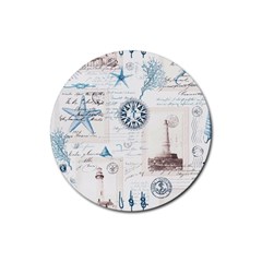 Nautical Lighthouse Vintage Postcard French Writing Rubber Coaster (round) by Vaneshop