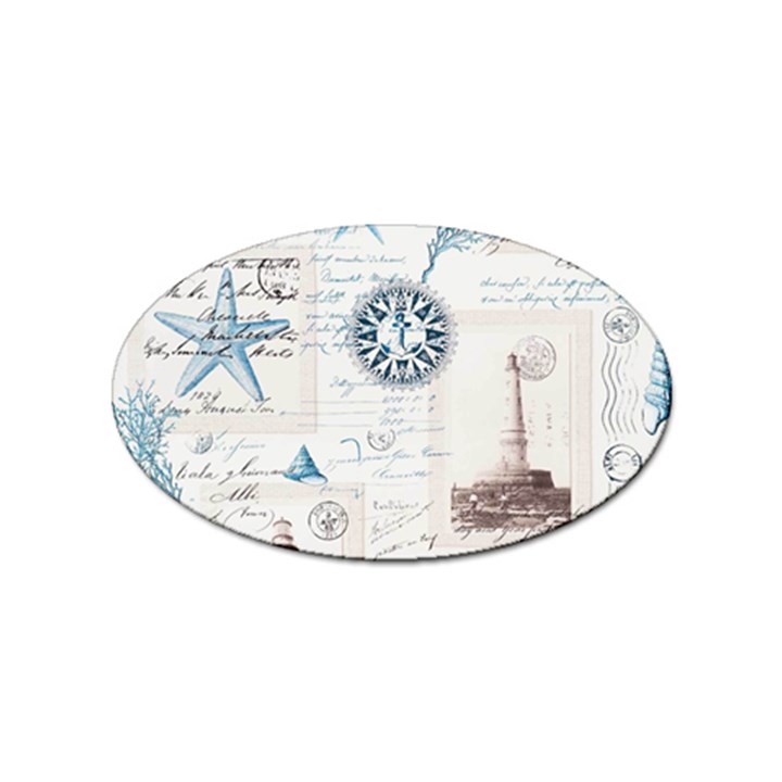 Nautical Lighthouse Vintage Postcard French Writing Sticker (Oval)