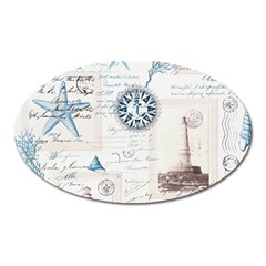 Nautical Lighthouse Vintage Postcard French Writing Oval Magnet by Vaneshop