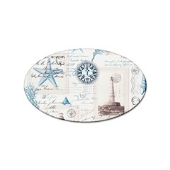 Nautical Lighthouse Vintage Postcard French Writing Sticker (oval) by Vaneshop