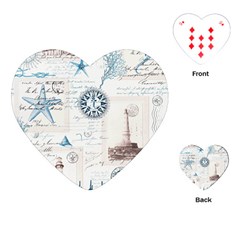 Nautical Lighthouse Vintage Postcard French Writing Playing Cards Single Design (heart) by Vaneshop