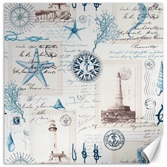 Nautical Lighthouse Vintage Postcard French Writing Canvas 12  X 12  by Vaneshop