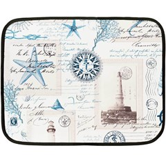 Nautical Lighthouse Vintage Postcard French Writing Fleece Blanket (mini) by Vaneshop