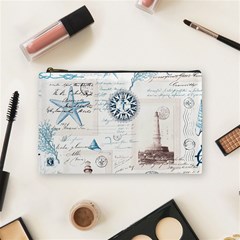 Nautical Lighthouse Vintage Postcard French Writing Cosmetic Bag (medium) by Vaneshop