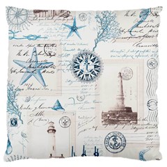 Nautical Lighthouse Vintage Postcard French Writing Large Cushion Case (two Sides) by Vaneshop