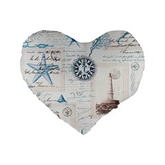 Nautical Lighthouse Vintage Postcard French Writing Standard 16  Premium Heart Shape Cushions