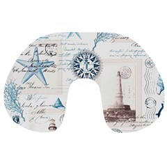 Nautical Lighthouse Vintage Postcard French Writing Travel Neck Pillow by Vaneshop