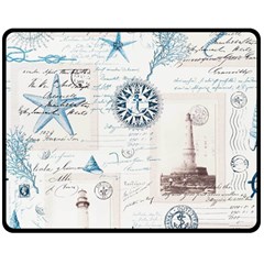 Nautical Lighthouse Vintage Postcard French Writing Two Sides Fleece Blanket (medium) by Vaneshop