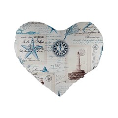 Nautical Lighthouse Vintage Postcard French Writing Standard 16  Premium Flano Heart Shape Cushions by Vaneshop