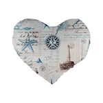 Nautical Lighthouse Vintage Postcard French Writing Standard 16  Premium Flano Heart Shape Cushions Front