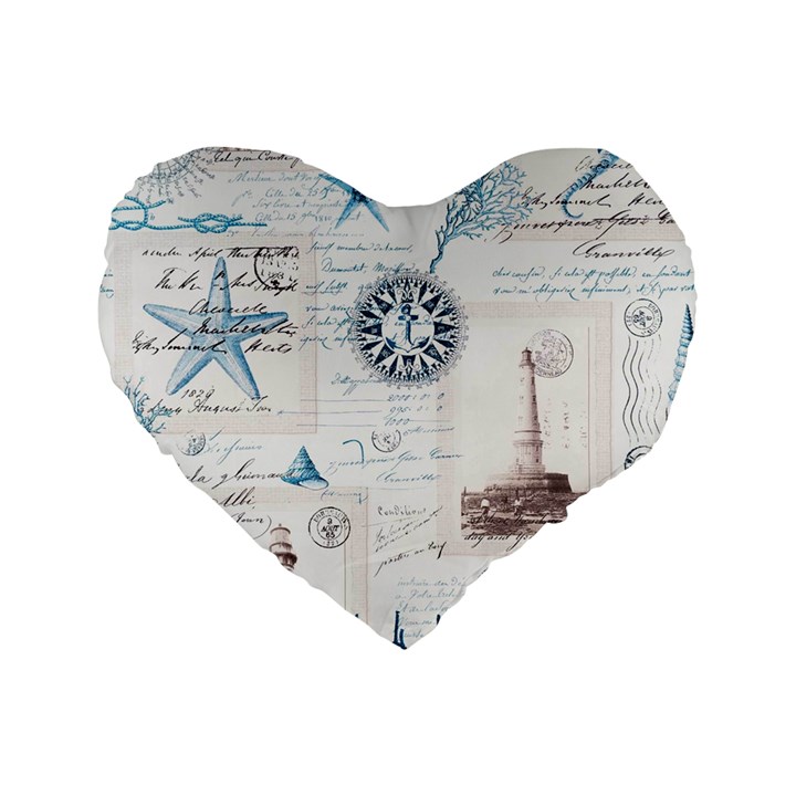 Nautical Lighthouse Vintage Postcard French Writing Standard 16  Premium Flano Heart Shape Cushions