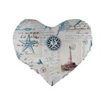 Nautical Lighthouse Vintage Postcard French Writing Standard 16  Premium Flano Heart Shape Cushions Back