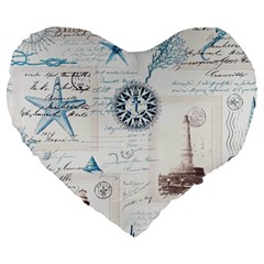 Nautical Lighthouse Vintage Postcard French Writing Large 19  Premium Flano Heart Shape Cushions by Vaneshop