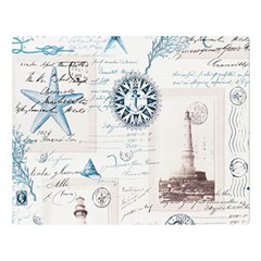 Nautical Lighthouse Vintage Postcard French Writing Two Sides Premium Plush Fleece Blanket (large) by Vaneshop