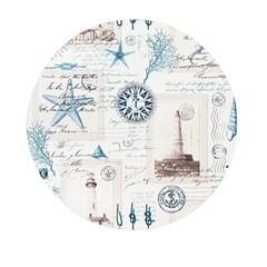 Nautical Lighthouse Vintage Postcard French Writing Mini Round Pill Box by Vaneshop