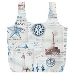 Nautical Lighthouse Vintage Postcard French Writing Full Print Recycle Bag (xxl) by Vaneshop