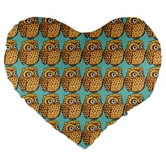 Owl Bird Pattern Large 19  Premium Heart Shape Cushions