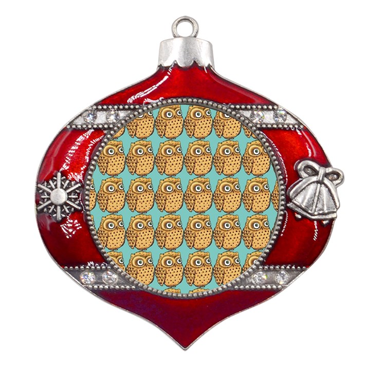 Owl Bird Pattern Metal Snowflake And Bell Red Ornament