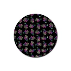 Midnight Noir Garden Chic Pattern Rubber Round Coaster (4 Pack) by dflcprintsclothing