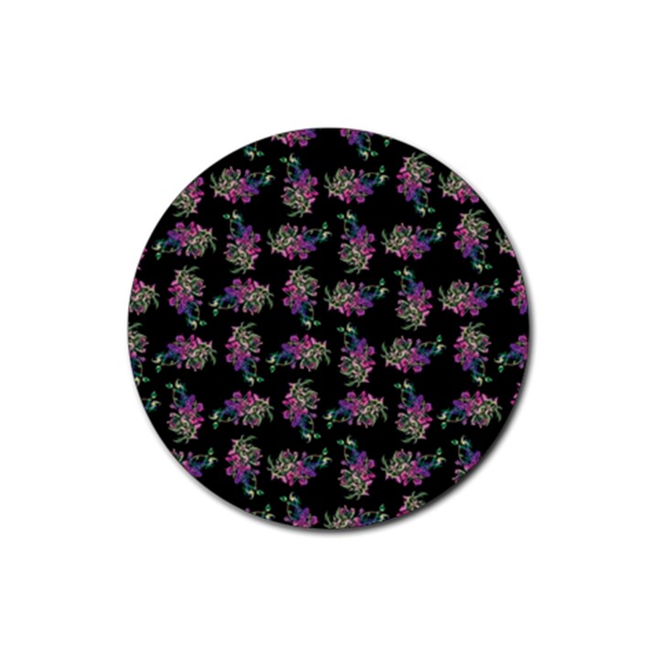 Midnight Noir Garden Chic Pattern Rubber Round Coaster (4 pack)