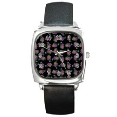 Midnight Noir Garden Chic Pattern Square Metal Watch by dflcprintsclothing