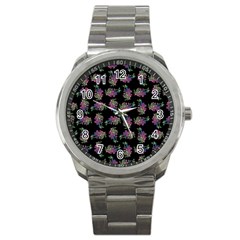 Midnight Noir Garden Chic Pattern Sport Metal Watch by dflcprintsclothing