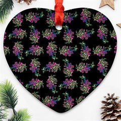 Midnight Noir Garden Chic Pattern Heart Ornament (two Sides) by dflcprintsclothing